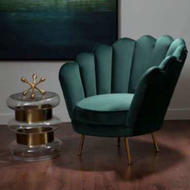 Ovala Scalloped Velvet Upholstered Accent Chair In Deep Green