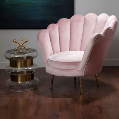Ovala Scalloped Velvet Upholstered Accent Chair In Pink