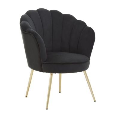 Ovala Velvet Upholstered Scalloped Accent Chair In Black