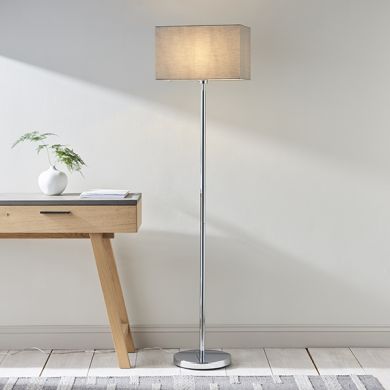 Owen Rectangular Grey Shade Floor Lamp In Polished Chrome