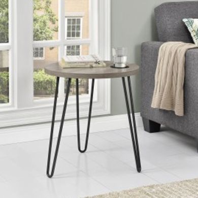 Owen Retro Round Wooden End Table In Rustic Oak