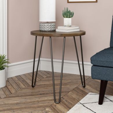 Owen Retro Round Wooden End Table In Walnut