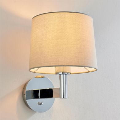 Owen Taupe Fabric Taper Cylinder Shade Wall Light In Polished Chrome