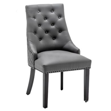Oxford Lion Knocker Faux Leather Dining Chair In Grey