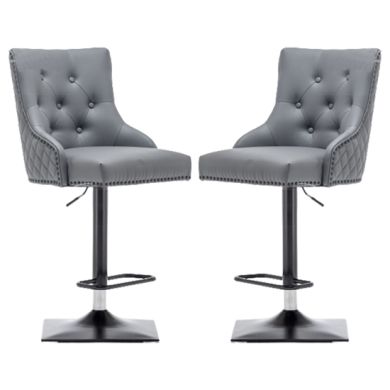 Oxford Lion Knocker Grey Faux Leather Bar Chairs In Pair