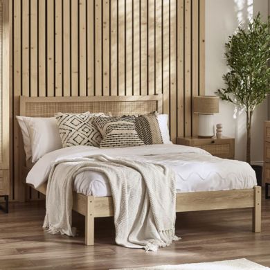 Padstow Wooden Rattan King Size Bed In Oak