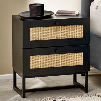 Padstow Wooden Bedside Cabinet In Black With 2 Drawers