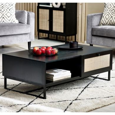 Padstow Wooden Coffee Table In Black With 2 Drawers