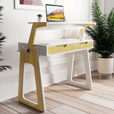 Palmer High Gloss Lift-Up Computer Desk In White And Oak