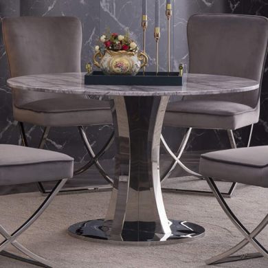 Panama Natural Stone Dining Table In Marble Effect With Stainless Steel Base