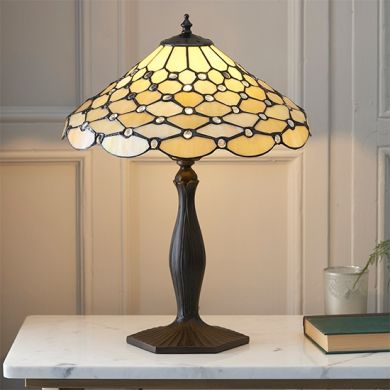 Pearl Medium Tiffany Glass Table Lamp In Dark Bronze