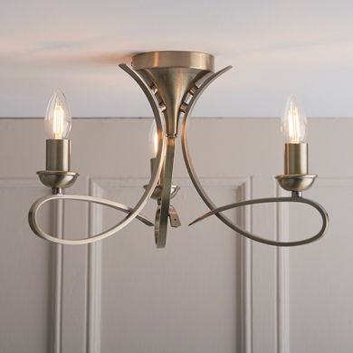 Penn 3 Candle Lamps Semi Flush Ceiling Light In Brushed Brass