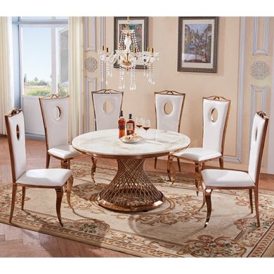 Pescara Oval Marble Dining Table In White With 6 Chairs