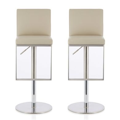 Petunia Beige Faux Leather Swivel Adjustable Height Bar Stool In Pair