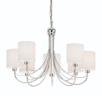 Phantom 7 Lights white fabric Ceiling Pendant Light In Chrome