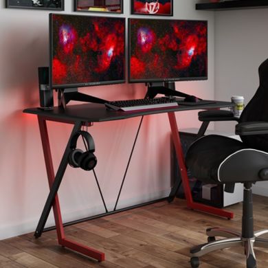Phantom Carbon Fibre Effect Gaming Desk In Black And Red