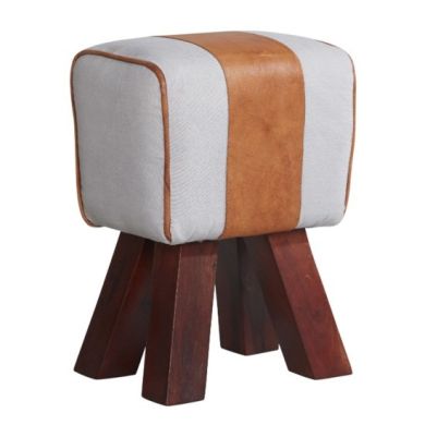 Phekon Faux Leather Canvas Stool In White And Brown