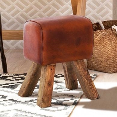 Phekon Faux Leather Turned Buck Stool In Brown