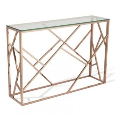 Phoenix Clear Glass Top Console Table With Rose Gold Frame