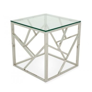 Phoenix Clear Glass Top Lamp Table With Silver Frame