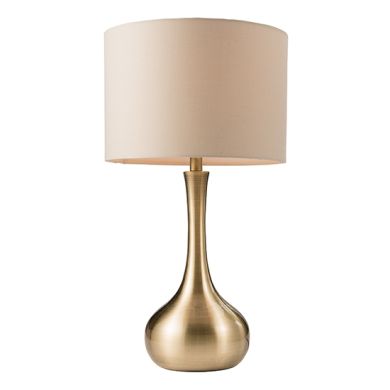 Piccadilly Taupe Fabric Touch Table Lamp In Soft Brass