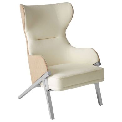 Piermount Fabric Upholstered Bedroom Chair In Light Beige And Natural