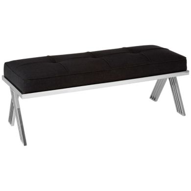 Piermount Fabric Upholstered Seating Bench In Black With Silver Legs