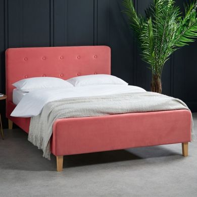 Pierre Crushed Velvet Upholstered King Size Bed In Coral