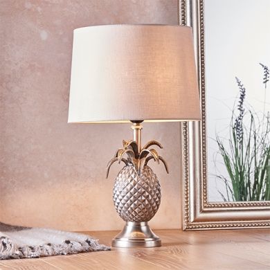 Pineapple And Mia Natural Shade Table Lamp In Pewter Effect