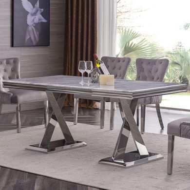 Plato Natural Stone Dining Table In Marble Effect With Stainless Steel Base