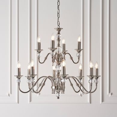 Polina 12 Lights Clear Crystal Ceiling Pendant Light In Polished Nickel
