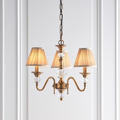 Polina 3 Lights Beige Shades Ceiling Pendant Light In Antique Brass