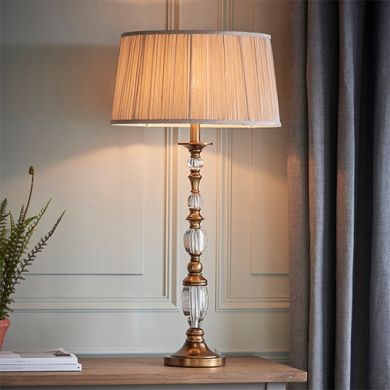 Polina Large Beige Shade Table Lamp In Antique Brass