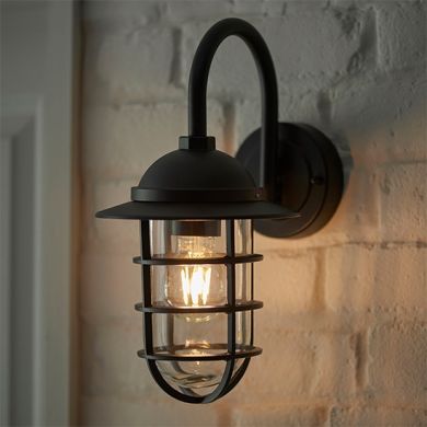 Port Outdoor Clear Glass Shade Wall Light In Textured Black