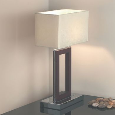 Portal Cream Fabric Table Lamp In Dark Wood