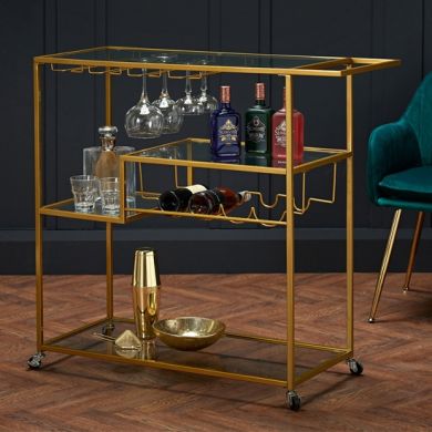 Porter Clear Glass Shelves Drinks Trolley In Gold