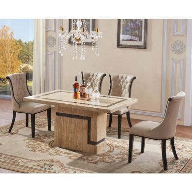 Potenza Marble Dining Table In Natural Stone With 6 Chairs