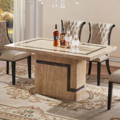 Potenza Marble Dining Table In Natural Stone With Marble Base