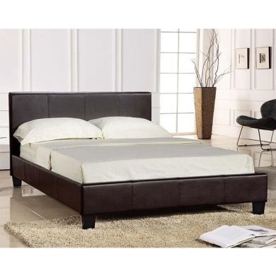 Prado Faux Leather Upholstered Double Bed In Brown