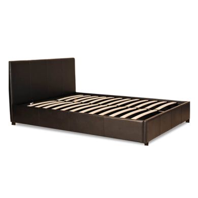 Prado Faux Leather Small Double Storage Bed In Dark Brown