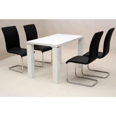 Prague Wooden Dining Set In White High Gloss With 4 Chairs