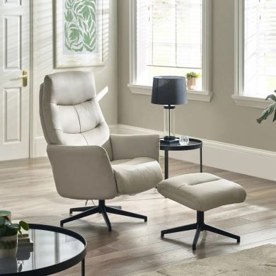 Priya Fabric Recliner Chair And Stool In Grey