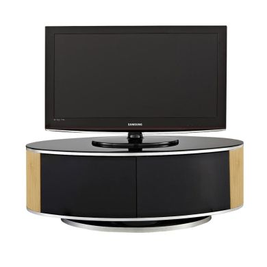 Luna Wooden TV Stand In Black High Gloss And Oak With Push Release Doors