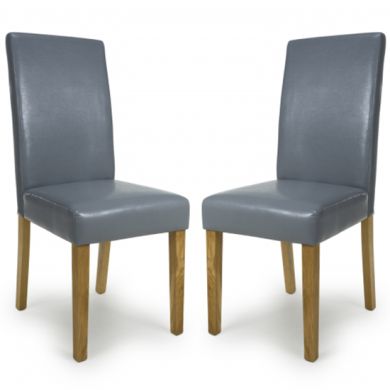 Buckley Grey Leather Effect Dining Chairs In Pair