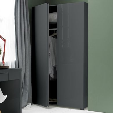 Puro Wooden 2 Doors Wardrobe In Charcoal High Gloss