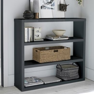 Puro Wooden Bookcase In Charcoal High Gloss With 2 Shelves