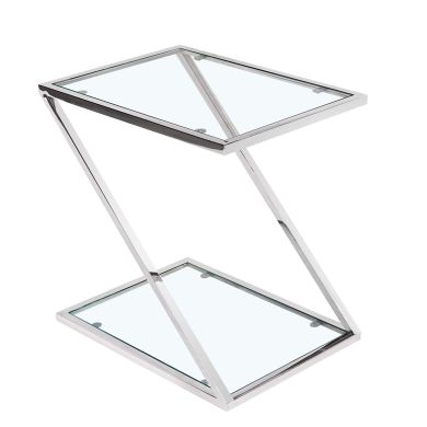 Qatar Clear Glass Lamp Table With Silver Stainless Steel Frame