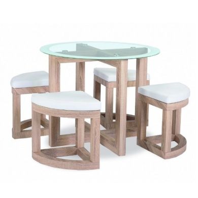 Quarry Round Glass Top Dining Table In Beech With 4 Stools