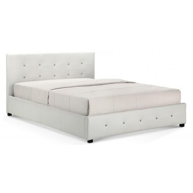 Quartz Faux Leather Storage Double Bed In White