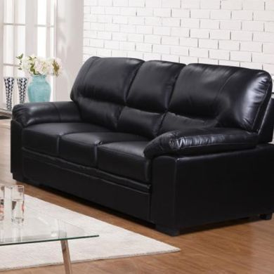 Rachel LeatherGel And PU 3 Seater Sofa In Black